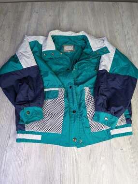 Vintage 90s Current Seen Teal Navy Colorblock Windbreaker Jacket